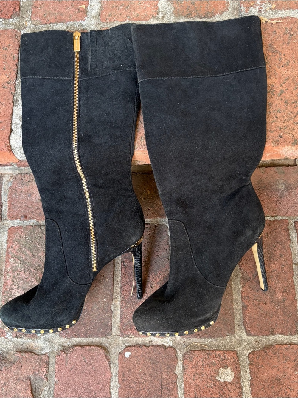 MICHAEL Michael Kors Hayley Suede Stiletto Boots with Gold Accents